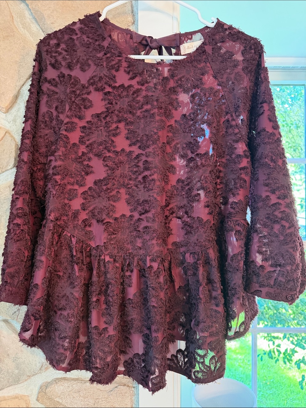 Altar'd State Burgundy Floral Lace Peplum Top